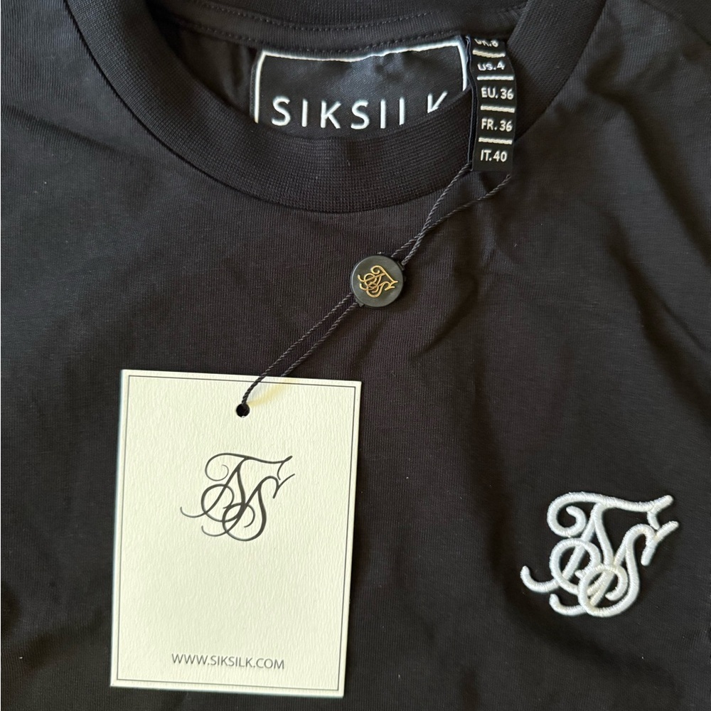 Siksilk Black Crop Top with Embroidered logo Size XS - Picture 3 of 4